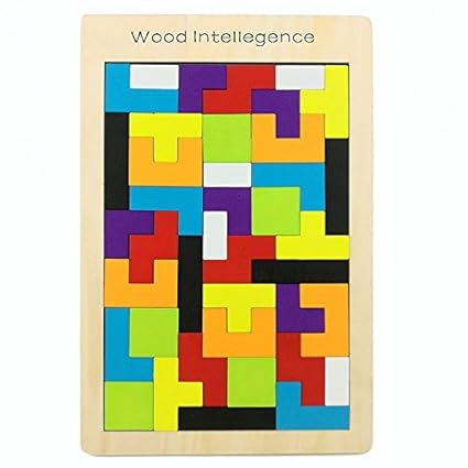 SeeKool Tetris Tangram Holzpuzzles, Bunten Lernspielzeug Intelligenz Pädagigisches Gehirntraining Spielzeug, geometrisch Form