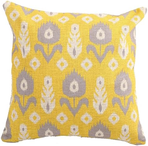 Prettypillow Home Decor Cotton Linen Square Yellow Pillowcase Flower in Grey White Throw Pillow Sham Cushion Cover 18" x 18"
