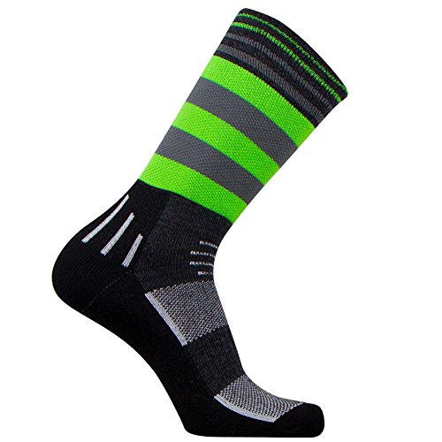 Premium Hiking Socks – Crew Striped Outdoor Moisture Wicking Comfortable Socks, Boot Socks (L/XL, Neon Green)