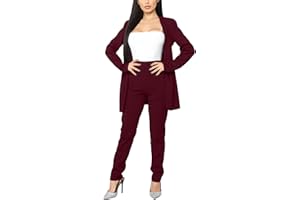 Tcremisa Women's Casual Pants Suit 2 Piece Business Outfits Solid Long Sleeve Blazer and Pencil Pant Sets