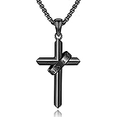TakNii Black Cross Necklace for Men Women 925 Sterling Silver Abalone Protection Pendant Lords Prayer Amulet Crucifix Jewelry Gifts for Birthday Anniversary