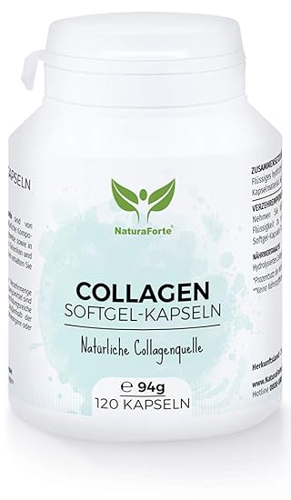 NaturaForte Collagen Softgel-Kapseln 120 Stück à 500mg - Hochdosiert, hydrolisiertes Typ 1 Kollagen vom Rind, Nahrungsergänzu