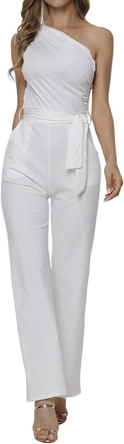 Veroge Women's Solid Zipper Back Tunic Top Empire Waist Pants Jumpsuits White XL