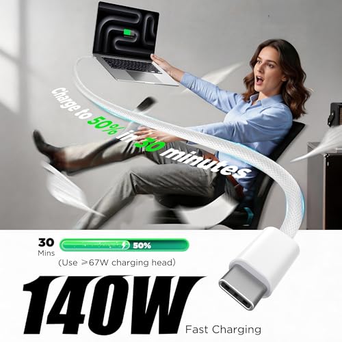 LUCMO Magnetic 3 Cable 6.6 FT for M5/M4/M3/M2 MacBook Air Pro Charger | 140W Fast Charger USB C Cord for MacBook Air (13"/15" 2022-2026), Pro (16"/14" 2026/2025/2024/2023/2021), White