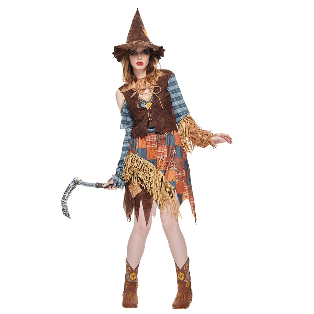 Photo 1 of *** FOR PARTS/MISSING ASSEMBLY PIECES*** EraSpooky Women Wicked Scarecrow Costume Adult Halloween Straw Dress Kit