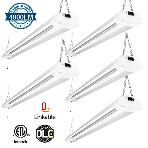 Amico 40W 4ft Linkable LED Utility Shop Light, 4800 Lumens Super Bright 5000K Daylight, LED Garage Light Fixture, Durable LED Fixture with Pull Chain Mounting and Daisy Chain (5 pack)