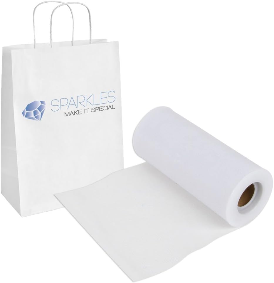 Sparkles Make It Special White 6 Inch x 25 Yd Tulle Fabric Roll Spool - Wedding Bow Party Decoration Craft Tutu - 27 Colors