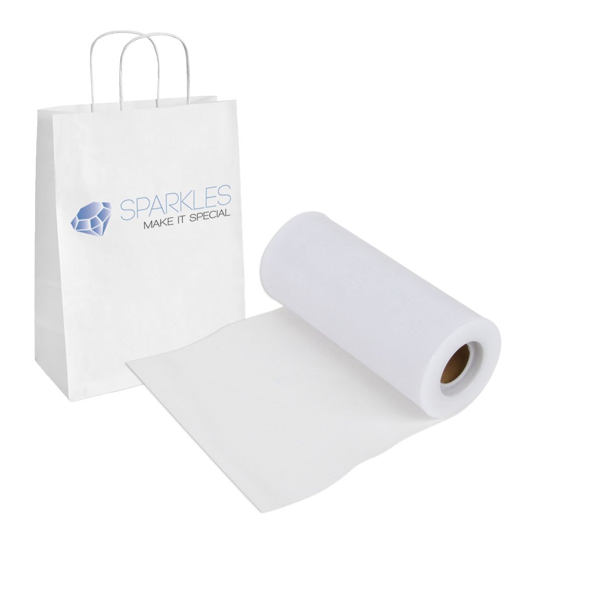 Sparkles Make It Special White 6 Inch x 25 Yd Tulle Fabric Roll Spool - Wedding Bow Party Decoration Craft Tutu - 27 Colors