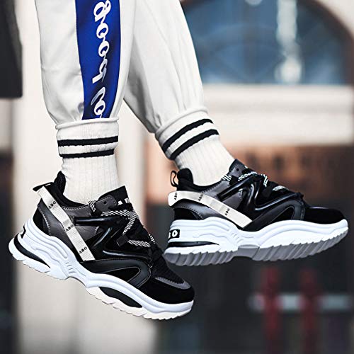 Yomiafy Men's Thick Sole Breathable Sports Shoes Fashion Lacing Student Running Shoes(Black,US:7)