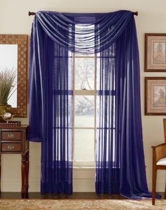 DecotexSheer Voile Transparent Window or Event Decor Scarf Valance - Various Sizes & Colors (37" W x 216" L, Navy Blue)