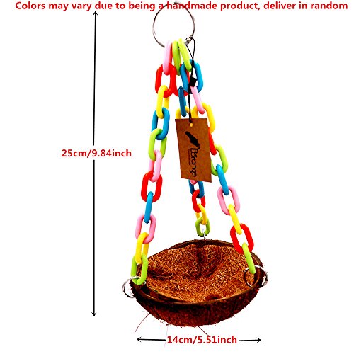 Borange Parrot Toy Bird Chewing Toys Natural Coconut Shell Bite Perch Colorful Cages for Pet Birds Conure Macaw Cockatiel Cockatoo Decorative Accessories