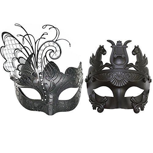 CCUFO Black Flying Butterfly Women Mask & Black Roman Warrior Men Mask Venetian Couple Masks For Masquerade/Party/Ball Prom/Mardi Gras/Wedding/Wall Decoration … - Thumbnail 3