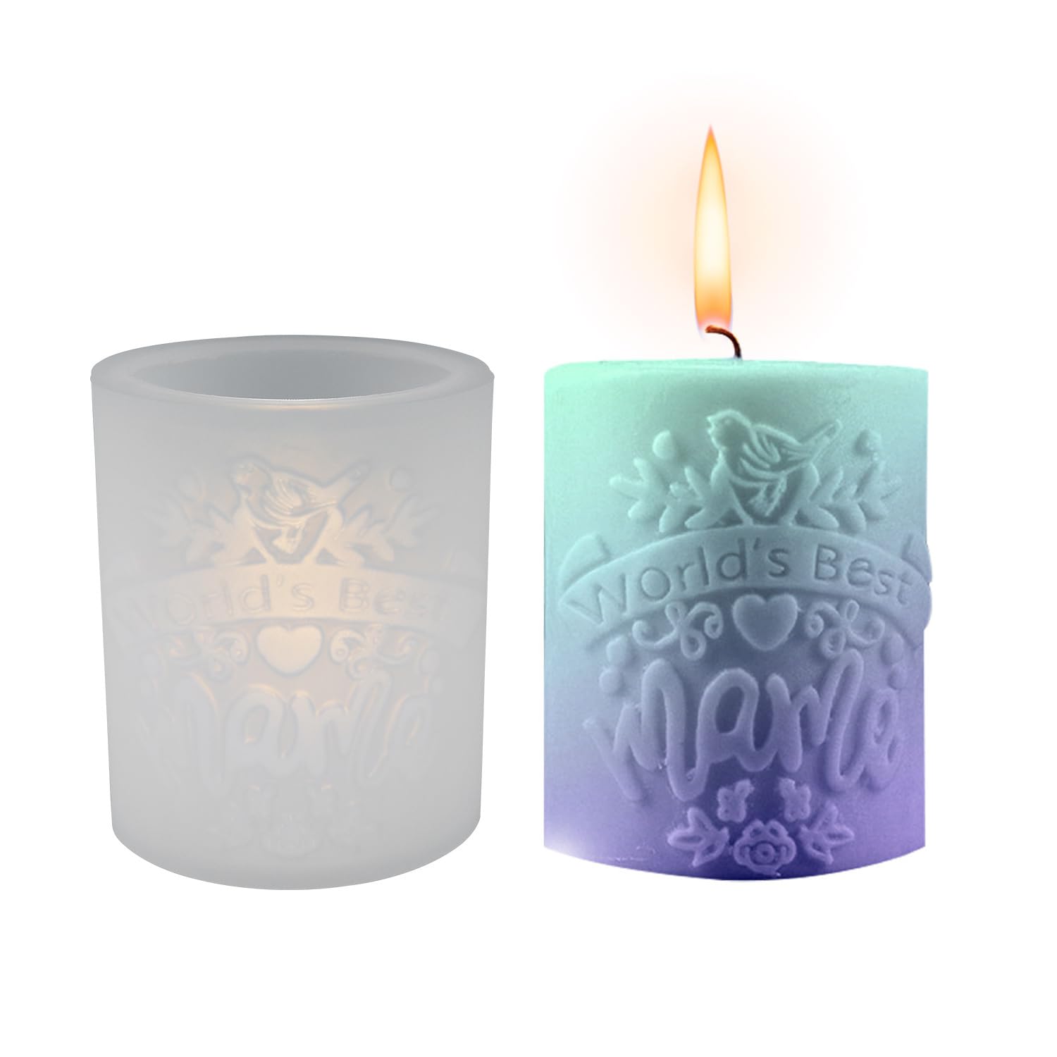 Cylinder Mold Mother's Day Candle Moulds,1PC World's Best Mame Silicone Candle Mould,Epoxy Resin Mold Soap Making Mould for Candle Making, Handmade Gift Craft Ornaments Home Decor (Cylinder Mould)