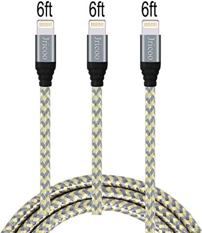 Jricoo Lightning Cable 6/6/6ft 8Pin iPhone USB Charging Cable for iPhone 8/8P/X,iPhone 7,7plus,6s,6s plus,6plus and iPad.(Gold Gray)