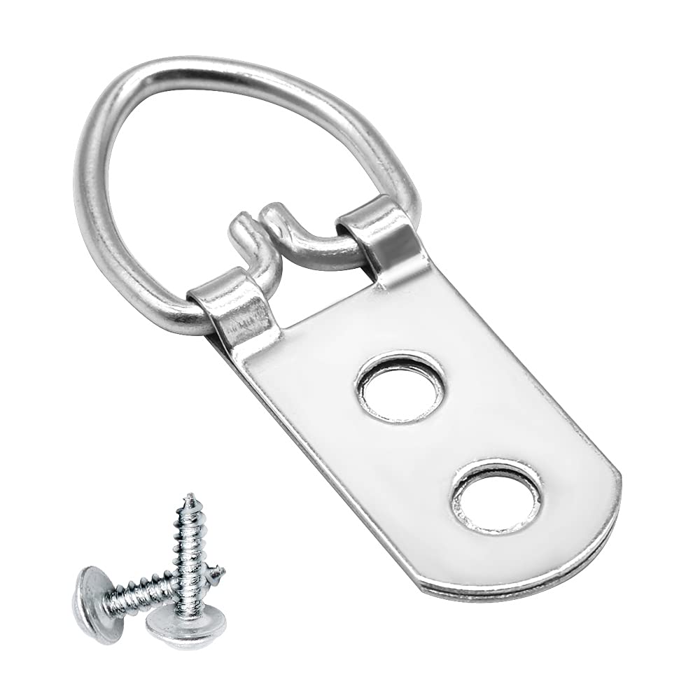Renashed 50 Pack D-Ring Picture Hangers Heavy Duty 2 Hole with Screws
