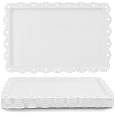 Food Tray, 12 Pack Serving Tray Serving Platter Cookies Dessert Plates,Disposable Plastic Serving Trays Rectangle Dessert Trays for Party, Wedding, Restaurant, 14.4" X 9.3" (White)