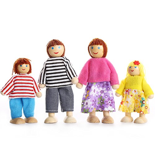 PUCKWAY Kids Girls Lovely Happy Dolls Family Playset Wooden Figures Set