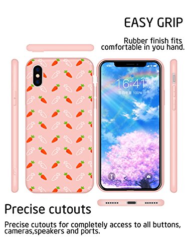 MAYCARI Soft Silicone iPhone X Case Full Protective with Carrot Pattern Print Ultra Silm Rubber Drop Protection for Apple 10 Cover for Women and Girl