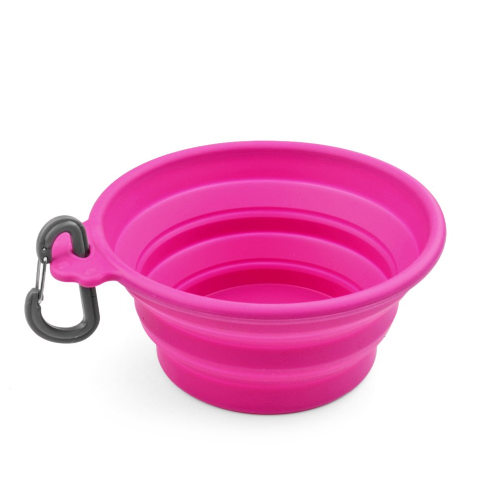 Flexzion Dog Collapsible Bowl Silicone Pop up Travel Feeder Pet Cat Puppy Animal Food Water Container Dish Portable with a Free Carabiner Clip Home Outdoor Use