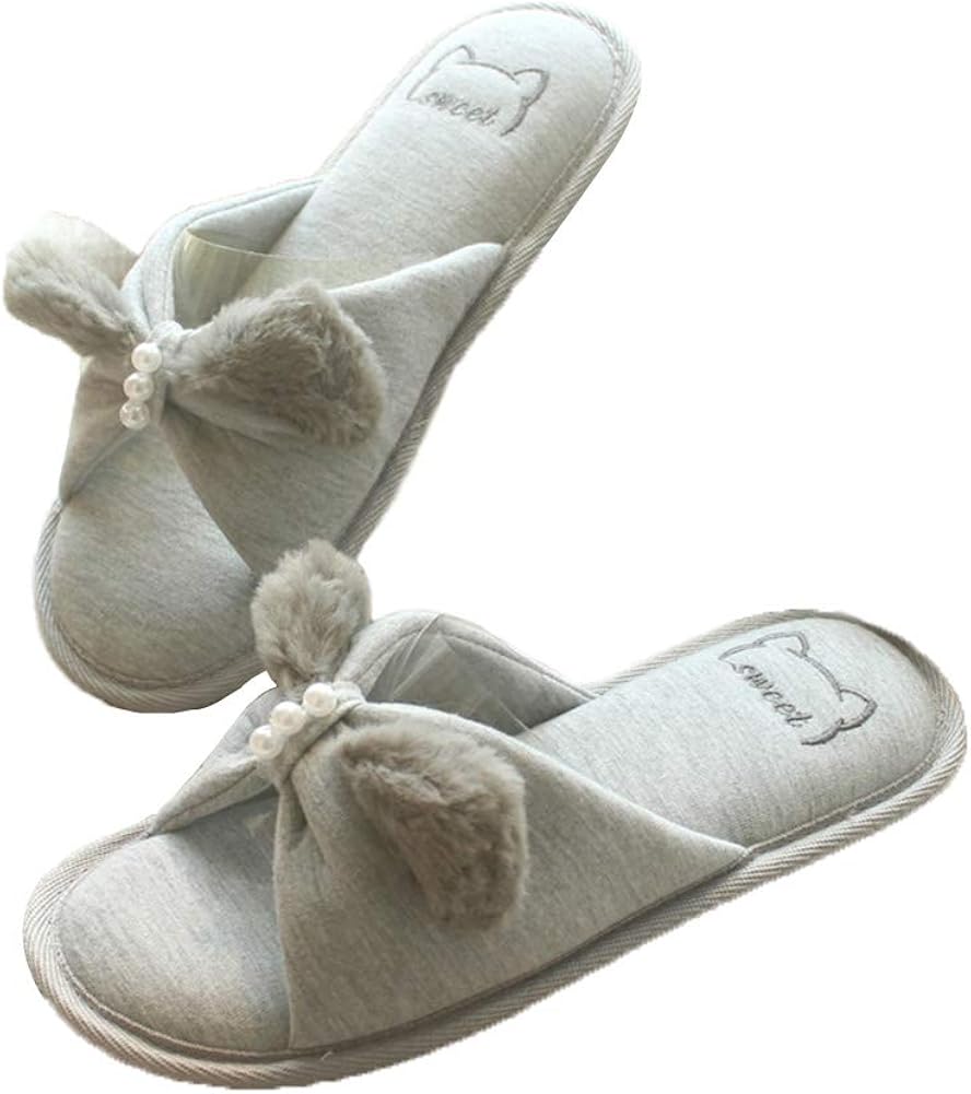 TREESTAR Ladies Cloth Home Slippers, Household Bowknot Opentoed Non