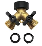 Kasian House Heavy Duty Brass Garden Hose Splitter, Y Valve, 2 Way Connector for Outdoor Faucet, Spigot Adapter, Large Comfort Handles, 2 Extra Rubber Washers