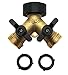 Kasian House Heavy Duty Brass Garden Hose Splitter, Y Valve, 2 Way Connector for Outdoor Faucet, Outside Water Bib Spigot Adapter, Large Comfort Grip Handles, 2 Extra Rubber Washers