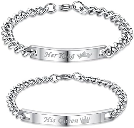 His Queen Her King His and Hers Matching Set Stainless Steel Bracelet (2PCS)