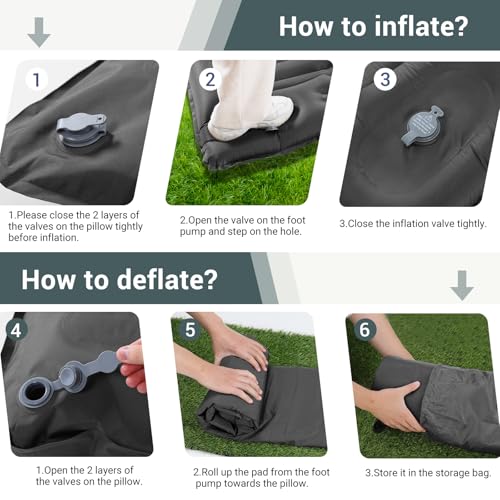 Elegear Colchon Inflables Matrimonial Camping, 14CM Ultra-Thick Colchón Inflable para 2 Personas con Bomba de Pie, Colchón de Aire Autohinchable para Acampar Mochileros Senderismo Tiendas,Gris