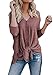 HBEYYTO Womens Long Sleeve Button Down V Neck Henley Shirts Top Tie Knot Front Waffle Knit Loose Tunic Blouse Tops S-XXL