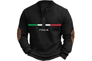 LCMTWX Men's Italia Quarter Zip Sweatshirt Italian Flag Casual Top for Heritage and Daily Wear