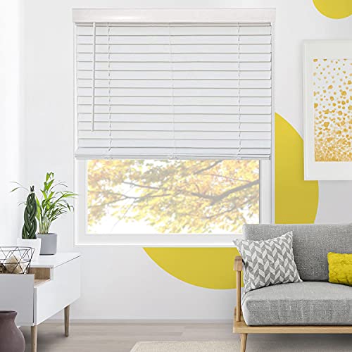 Cordless Faux Wood Blinds, Wooden Blinds for Indoor Windows, Basic White, 42.5"…