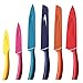 Hecef 6pcs Stainless Steel Colorful Knife Set - Colored Knife Set with Matching Color Case - Parling Utility Slicing Bread Chefs Knife all with Knife Cover/Sheath
