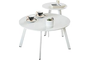 Meluvici Patio Coffee Table Set of 2, Weather Resistant Outdoor Round End Table, Nesting Tables for Living Room Balcony Office, White