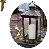Bright Zeal BZY 14" Tall Vintage Decorative Lantern with LED Pillar Candle (Bronze, Batteries Included) - Outdoor Lanterns Decorative Hanging - Battery Lantern Candle Holder - Vintage Candle Lantern