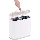 Slim Plastic Bathroom Trash Can With Lid,8L / 2.1 Gallon Pet & Dog Proof Trashcan,Kitchen Trash Can & Wastebasket with Press Type Lid,White Thin Garbage for Room,Rv,Bedroom,Dorm,Office Trash Bin