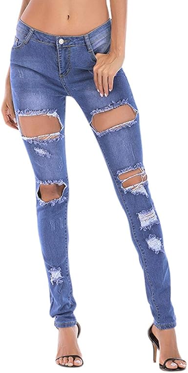 Women S High Waist Jeans Ladies Fashion Casual Hole Slim Zipper Denim Pants Comfortable Harem Yoga Trousers Sweatpants Daily Business Amazon Co Uk Clothing