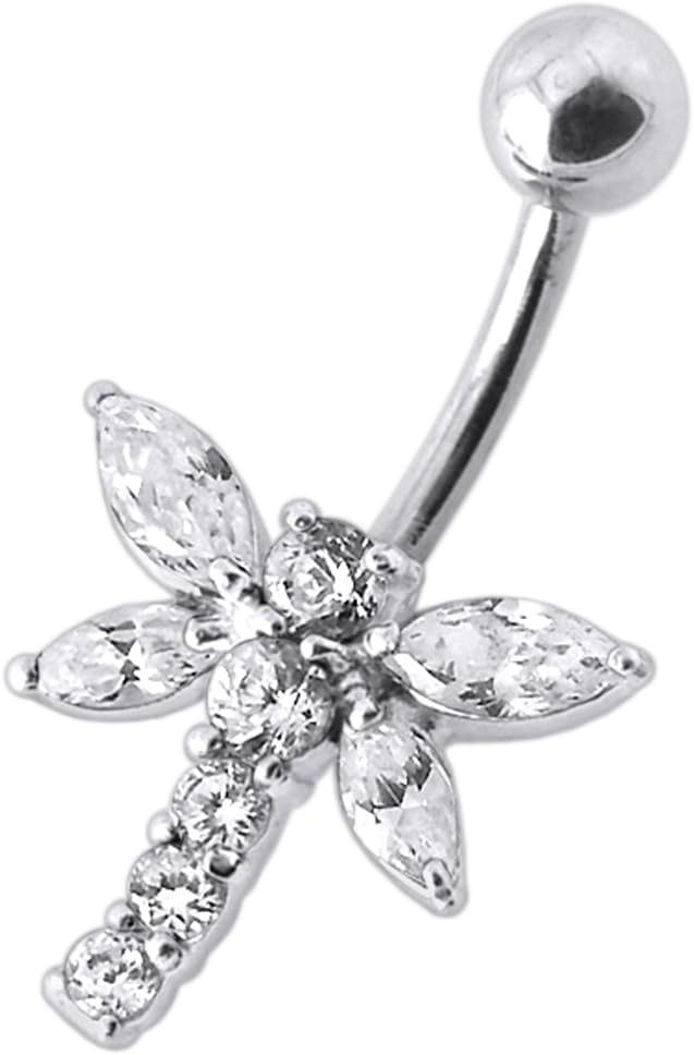 CZ Stone Dragonfly Design 925 Sterling Silver Belly Button Piercing Ring Jewelry