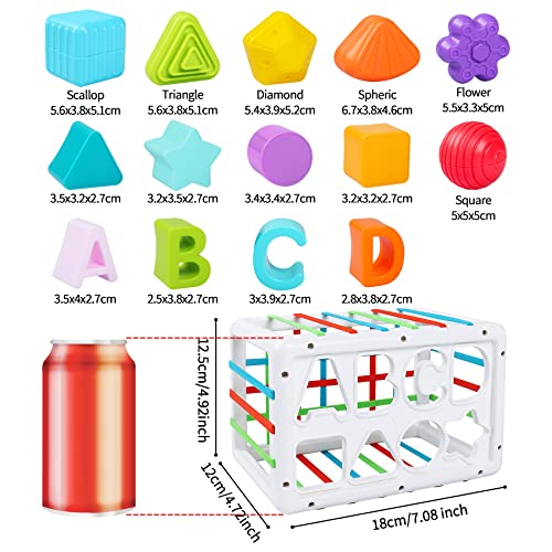Baby Shape Sorting Toy, Sensory Sorting Bin with 14 Colorful Textured