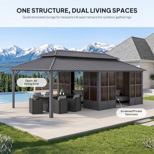 PURPLE LEAF 12' x 24' 4 Season Screened Gazebo with Solarium, Grey Aluminum Frame image 30