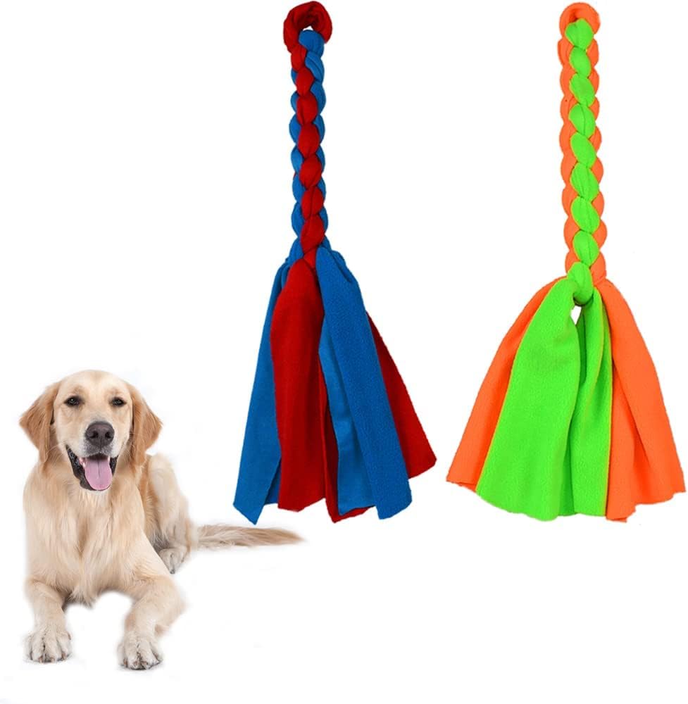 ASOCEA 2 Pack Fleece Rope Toy for Dog Chase and Tug - Pet Interactive Cotton Chew Toy, Tether Lure Toy, Flirt Pole Replacement Toys for Outdoor Exercise Training - Small Medium Dogs