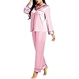 Lonxu Silk Satin Womens Pajama Sets Button Down Sleepwear Loungewear XS~3XL