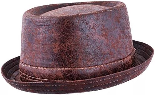 Maz Cracked Leather Distressed Vintage Pork Pie Hat - Brown
