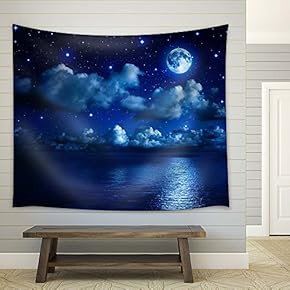 Magical Night View on The Sea - Fabric Tapestry, Home Decor - 51x60 inches