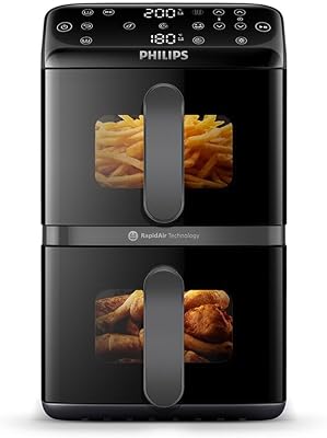 4000 Airfryer - Freidora de Aire doble Cesta Vertical 10L, Negro