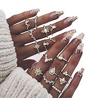 Tatibana Vintage Knuckle Ring Set, 16Pcs Multi Size Rings Finger Ring Set Turkish Arrow Moon Turquoise Joint Knuckle Nail Midi Ring