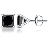 Platinum Princess Black Diamond 4-Prong Martini Stud Earrings (1/2-4 ct, Black) Screw-Back