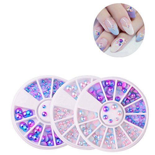 Mezerdoo 3 Wheels Set Mix Size Gradient Mermaid Pearl Flat Back Magic Symphony Charms Bead 3D Nail Art Tips Decoration Manicure 3/4/5/6mm - Thumbnail 6