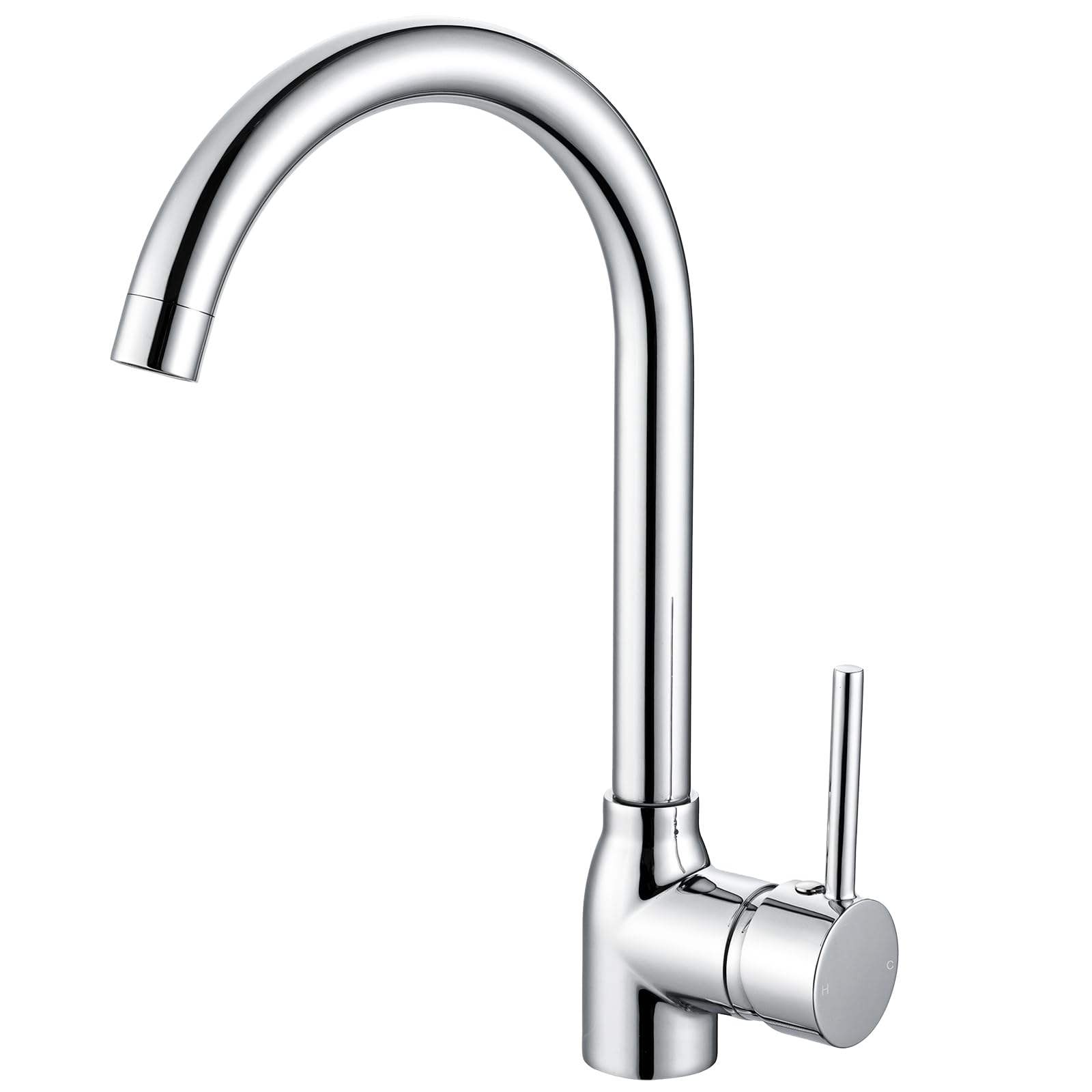 Hapilife Kitchen Sink Mixer Tap Single Lever Monobloc Polished Chrome Mixers Taps 1 Hole Swan Neck Modern 360° Swivel Spout Mono Faucet with UK Standard Fittings
