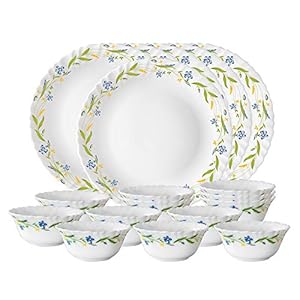 Larah by BOROSIL Cripper Opalware Dinner Set, White – 18-Pieces