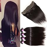 Unice Hair Malaysian Straight Virgin Hair 3 Bundles Wefts with 13X4 Ear to Ear Lace Frontal Closure Human Hair Extensions Natural Color (10 12 14+10Frontal)